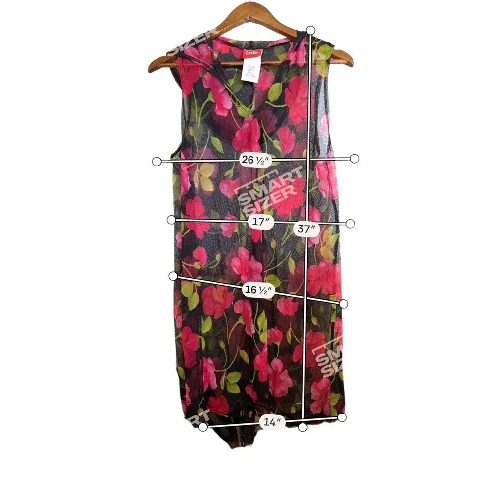 Sheer Black Pink Floral Hooded Cover-Up Dress -M/L Beach Resort Fairy Whimsigoth